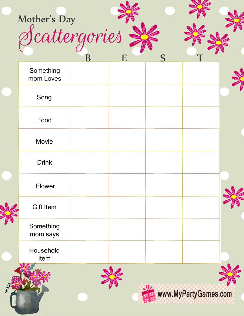 Scattergories inspired Game for Mother's Day