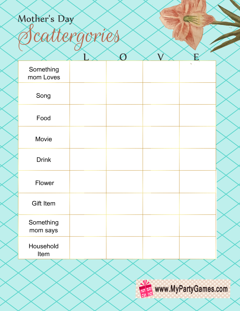 Mother's Day Printable Scattergories Game