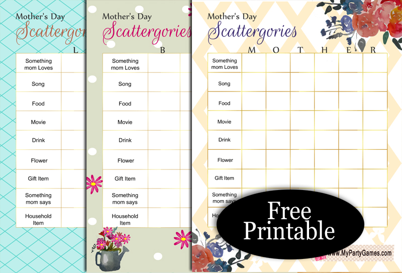 Free Printable Scattergories inspired Game for Mother's Day