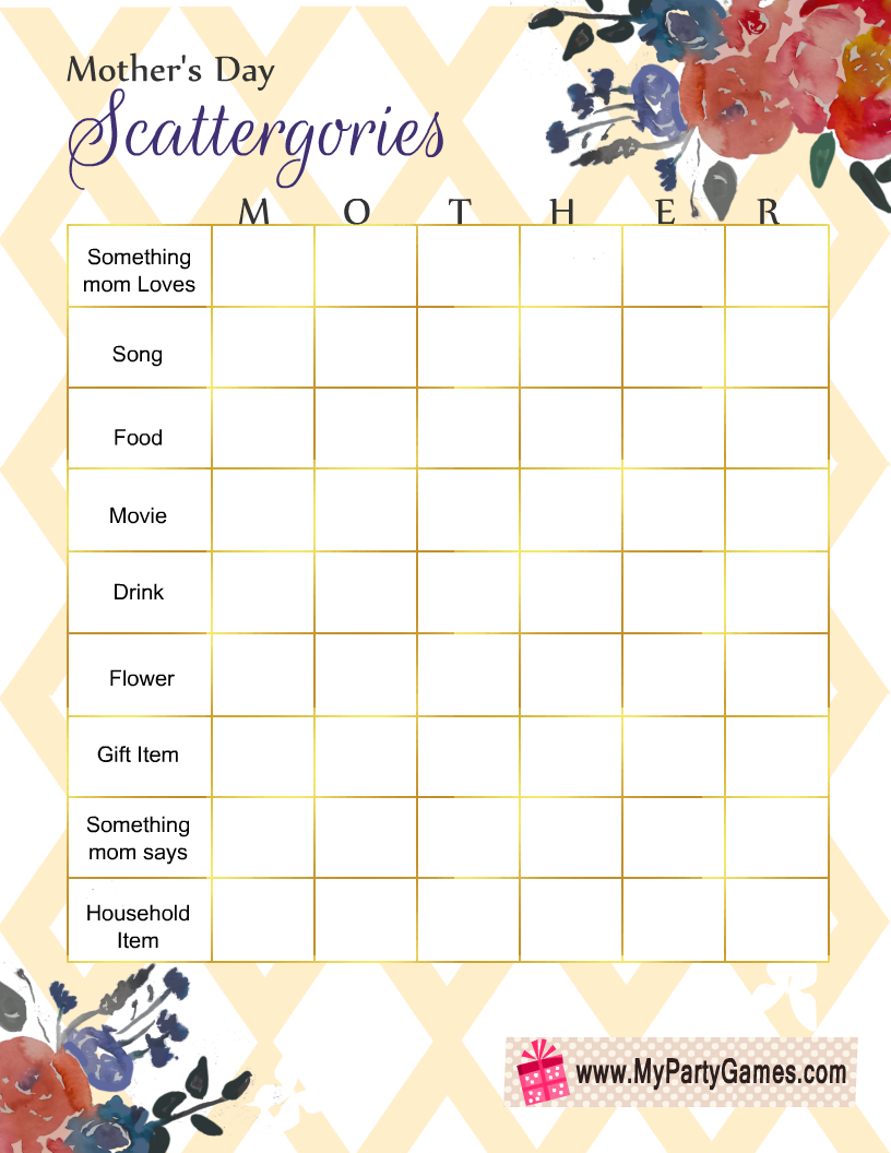 Free Printable Scattergories inspired Game for Mother's Day