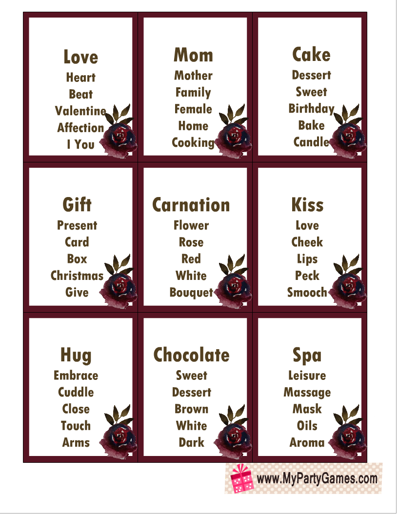 30 Free Printable Taboo inspired Game Cards for Mother's Day