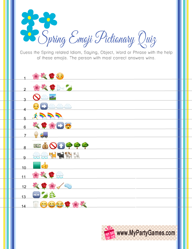  Emoji Pictionary Quiz Free Printable
