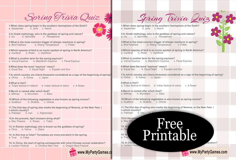 70 Free Printable Trivia Quizzes with Answers