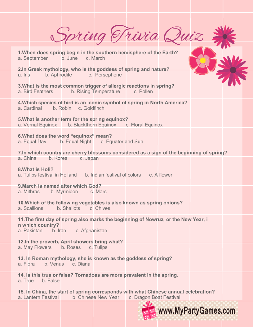Free Printable Spring Trivia Quiz