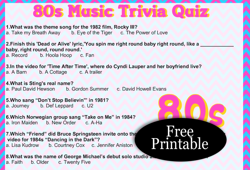 Free Printable 80s Music Trivia Quiz with Answer Key