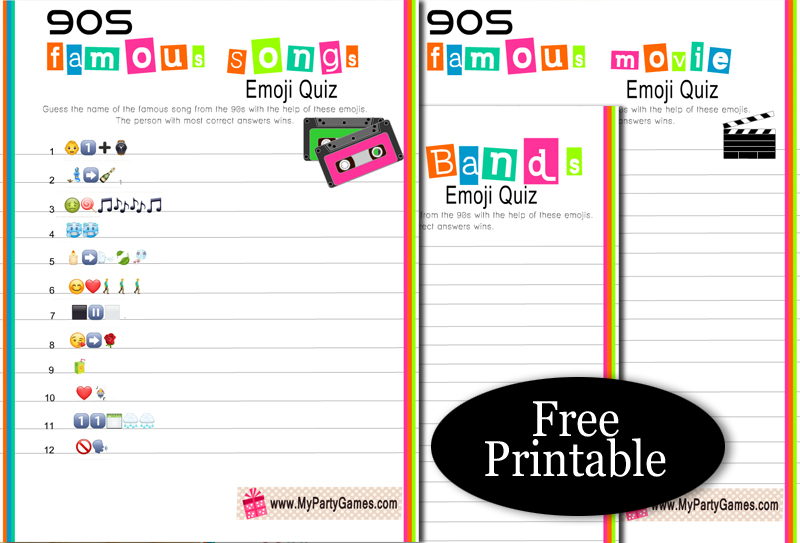 Free Printable Ultimate 90s Emoji Pictionary Quiz Set