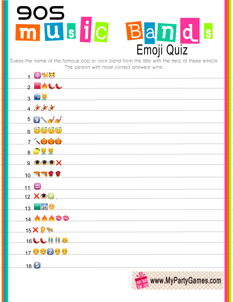 Free Printable the Ultimate 90s Emoji Pictionary Quiz Set