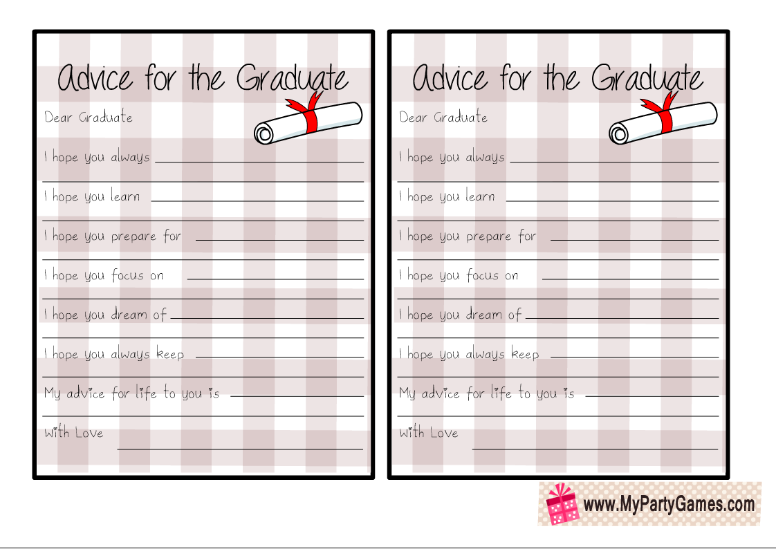 Advice Cards for the Graduate Printable
