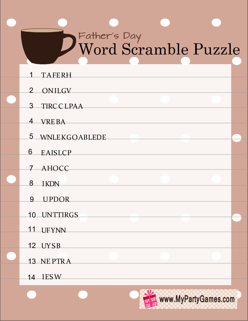 Free Printable Father's Day Word Scramble Puzzle
