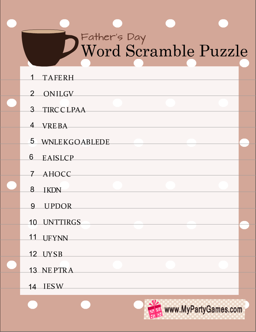 Free Printable Father s Day Word Scramble Puzzle