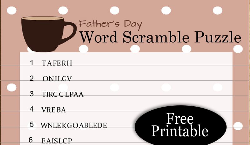 Free Printable Father's Day Word Scramble Puzzle
