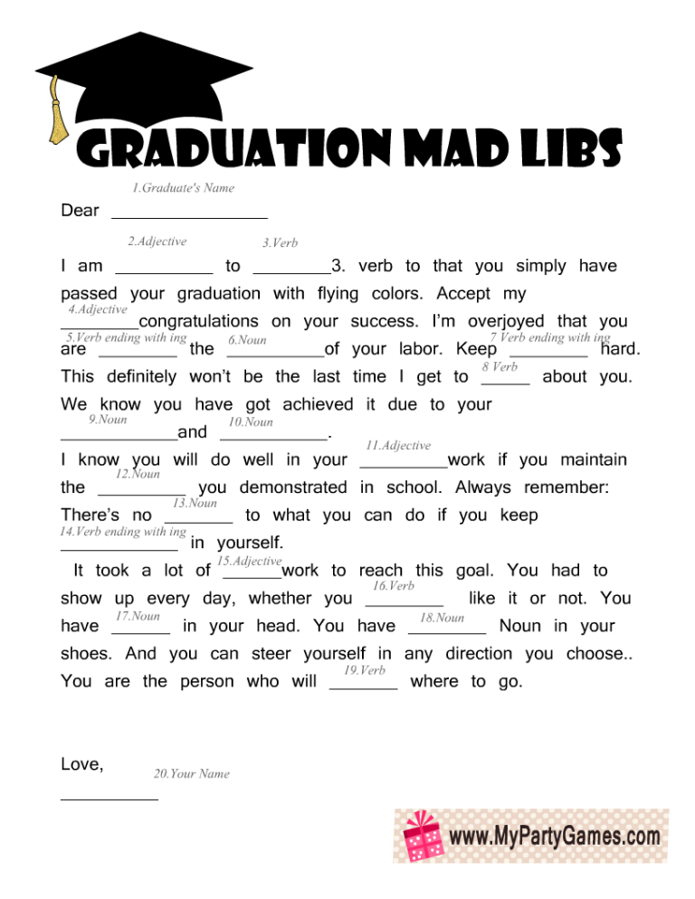 Free Printable Grad Libs Or Graduation Mad Libs Game