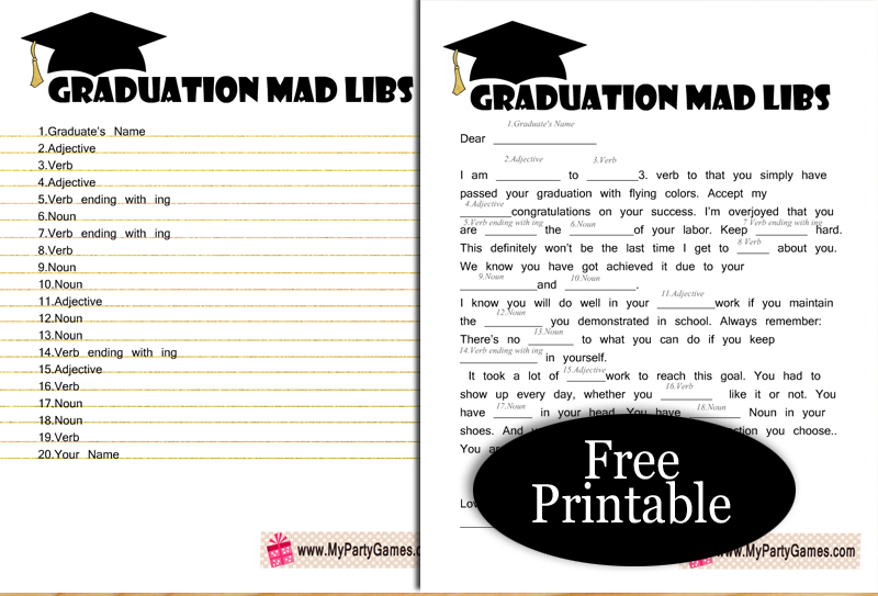 Free Printable Grad Libs or Graduation Mad Libs Game