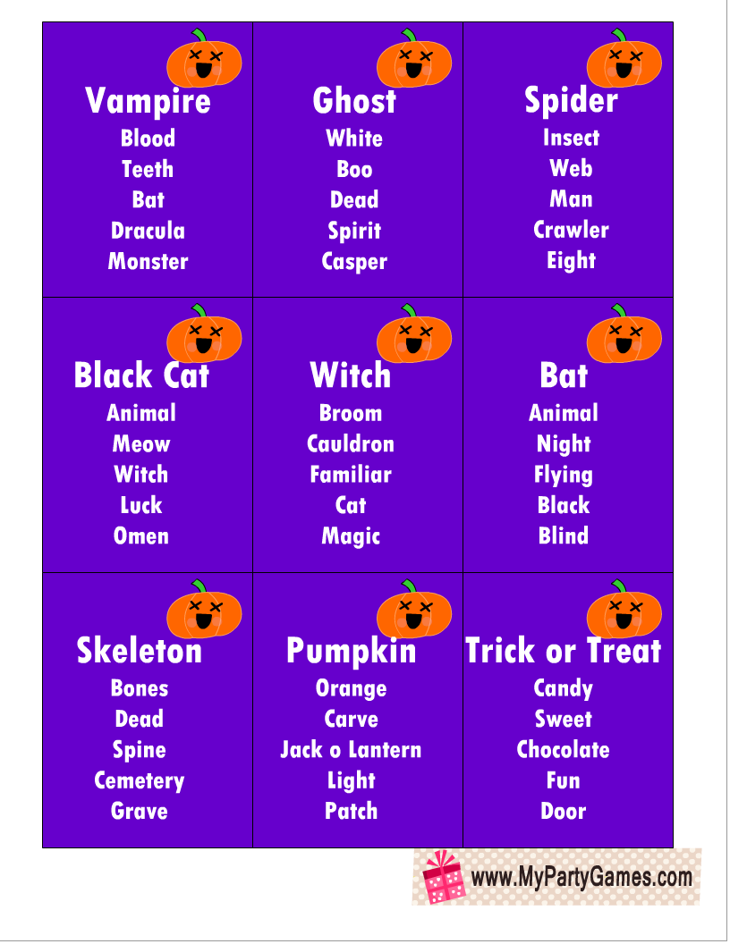 Free Printable Halloween Taboo inspired Game Cards