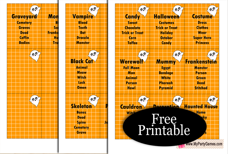 21 Free Printable Halloween Taboo inspired Game Cards