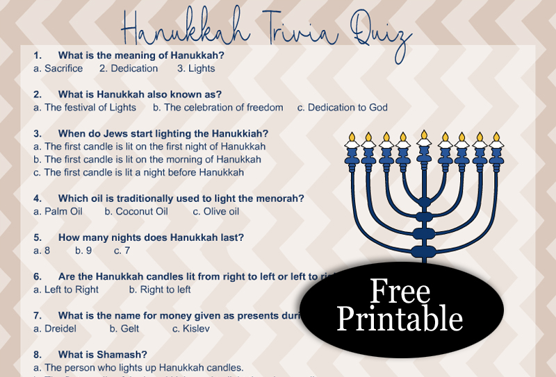 Free Printable Hanukkah Trivia Quiz with Answer Key