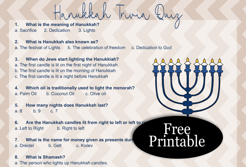 Free Printable Hanukkah Trivia Quiz With Answer Key