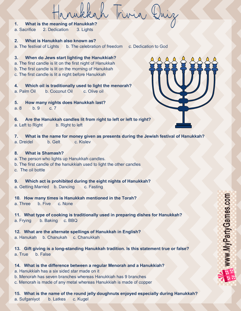 Free Printable Hanukkah Trivia Quiz