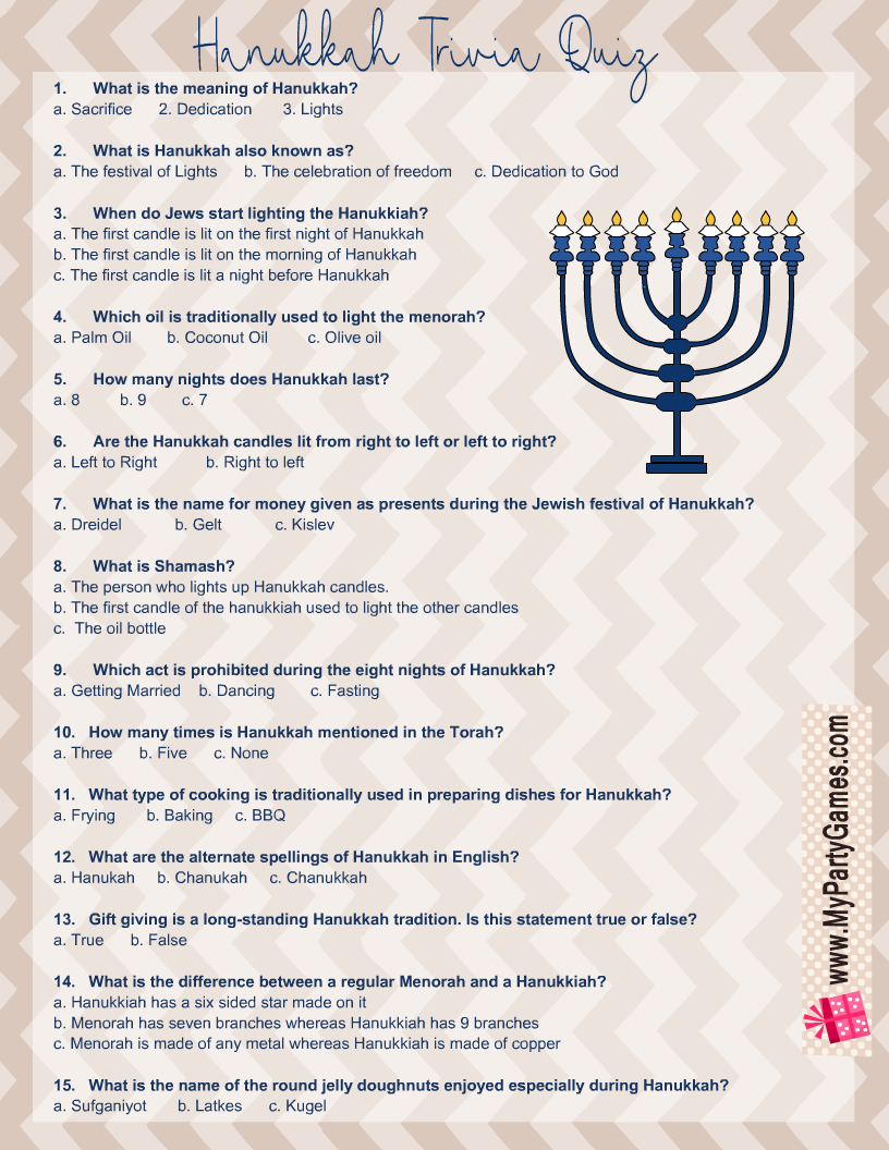 Free Printable Hanukkah Trivia Quiz With Answer Key