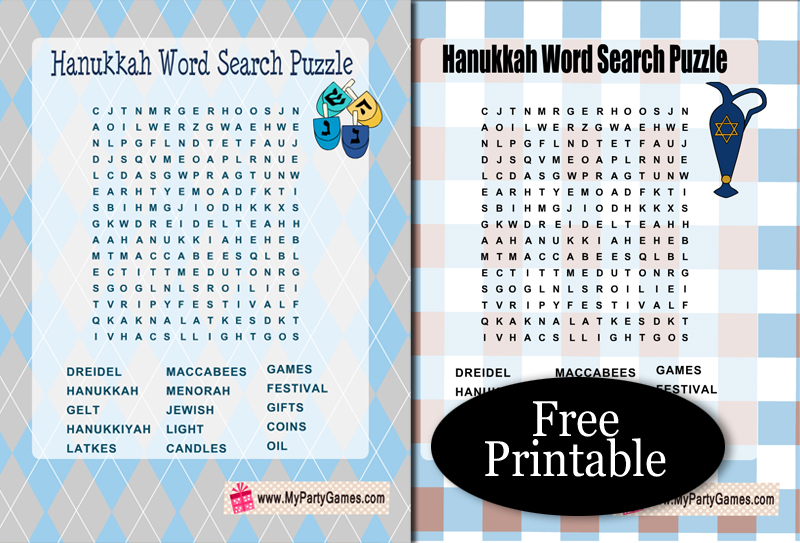 Free Printable Hanukkah Word Search Puzzle with Key