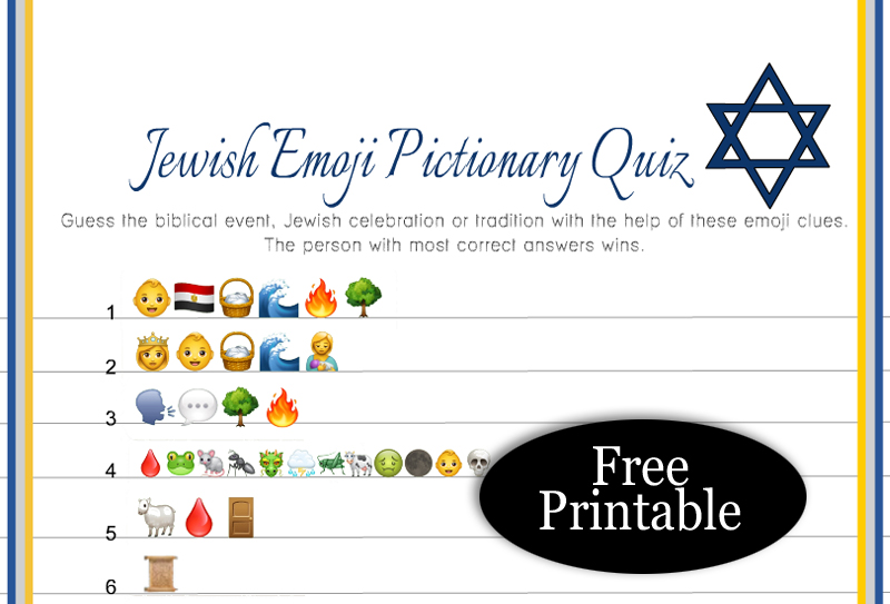 Free Printable Jewish Emoji Quiz for Passover, Hanukkah, and other Holidays