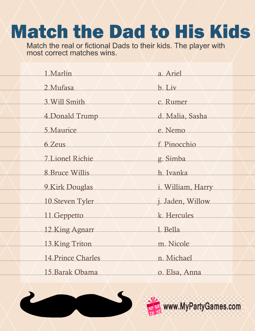 Match the Dad to his Kids Game for Father's Day