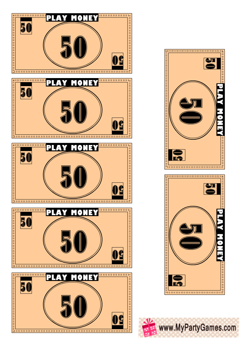 Free Printable Play Money 50