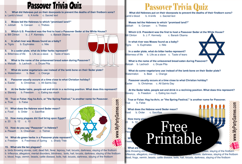 Free Printable Jewish Passover Trivia Quiz with Answer Key