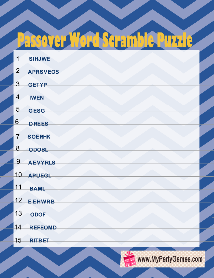 Free Printable Passover Word Scramble Puzzle 