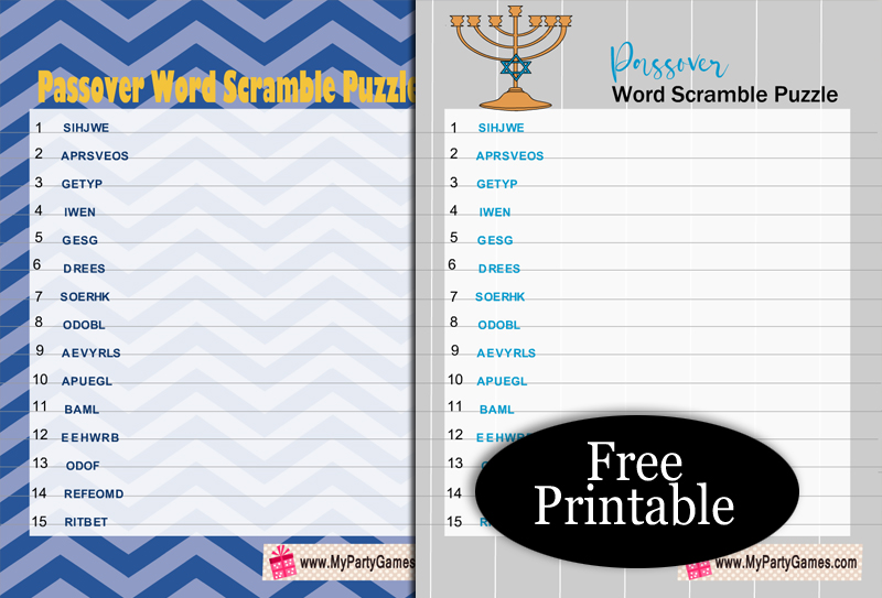 Free Printable Passover Word Scramble Puzzle with Answer Key