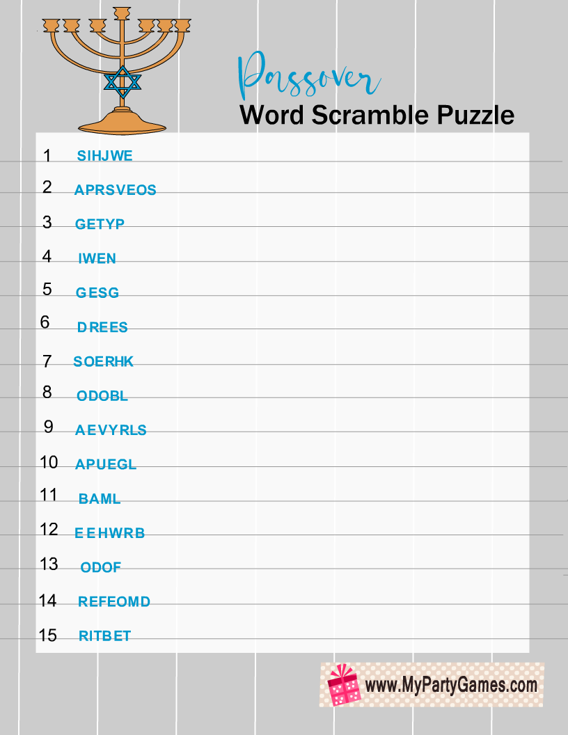 Passover Word Scramble Puzzle