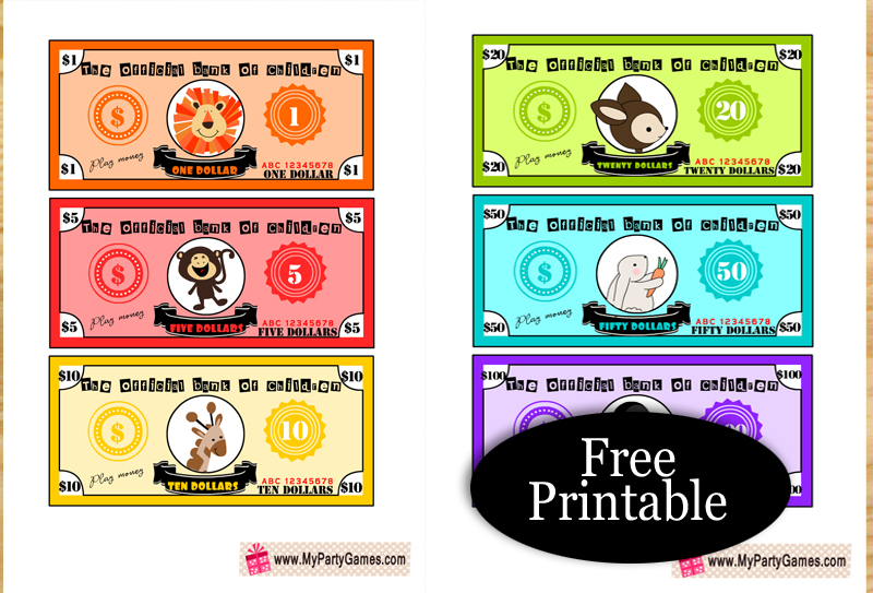 Free Printable Cute Play Money for Kids