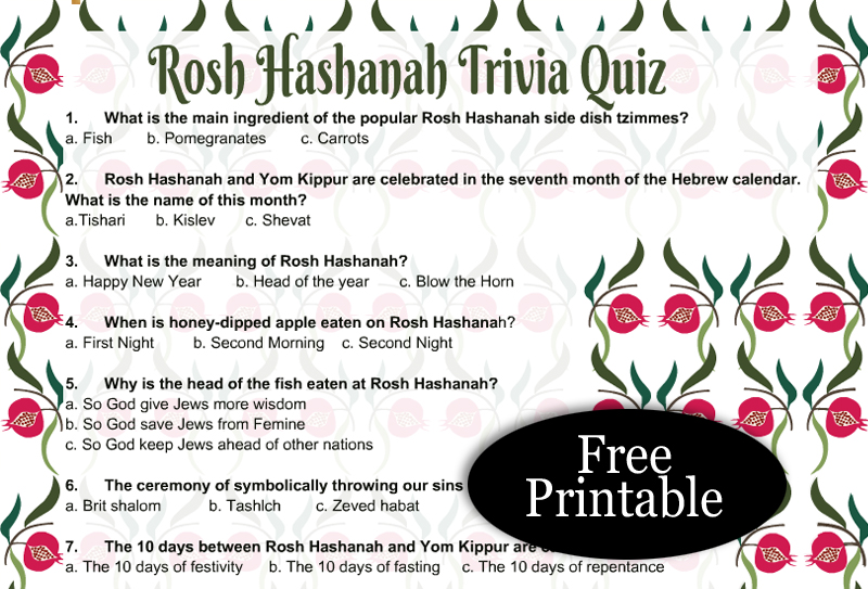 Free Printable Rosh Hashanah Trivia Quiz with Answer Key