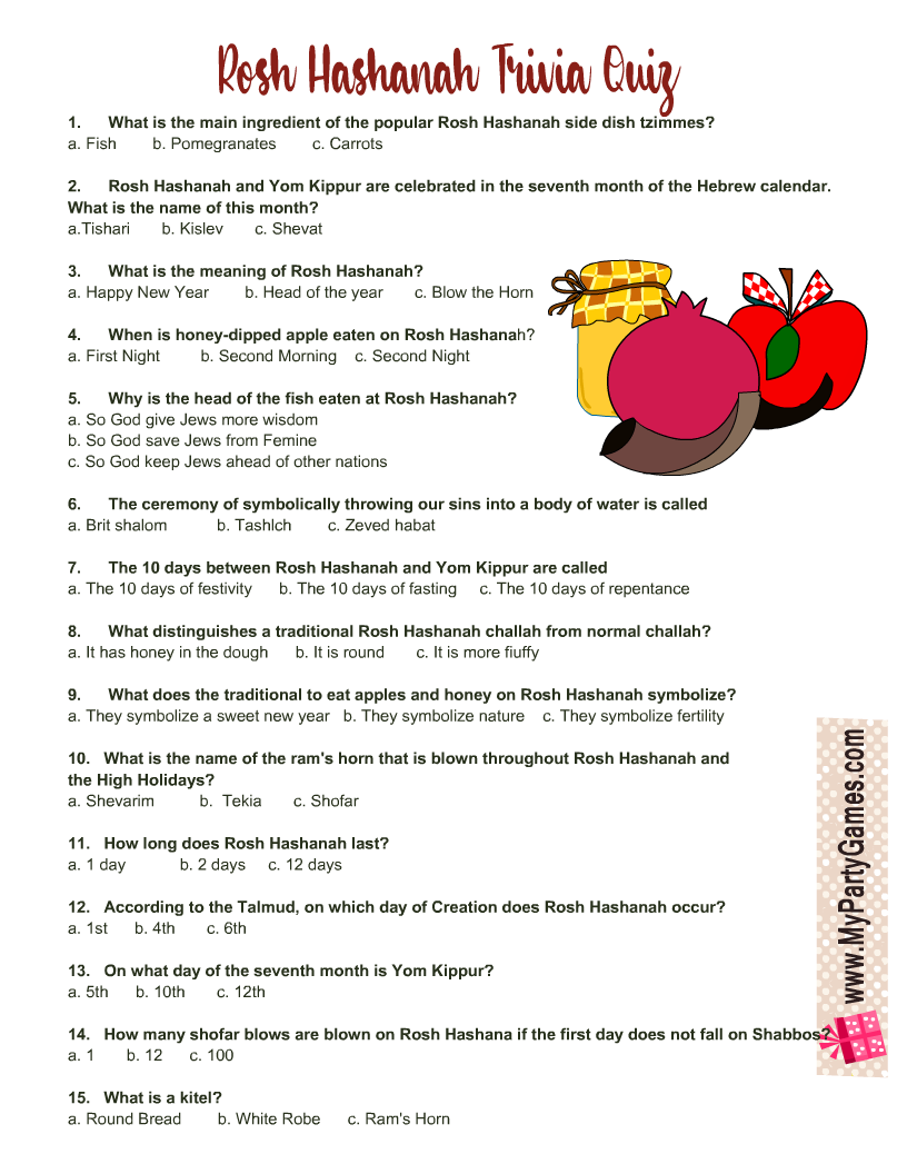 Rosh Hashanah Trivia Quiz Printable