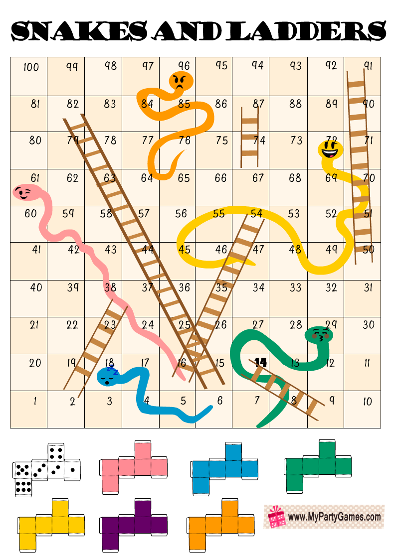 Free Printable Snakes and Ladders Board Game in A4 Size