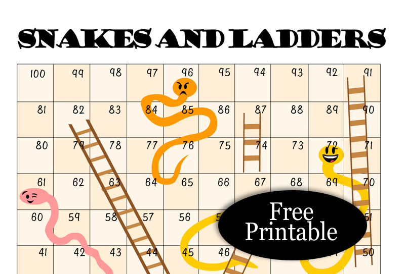 Snakes and Ladders Board Game, 5 Free Printables