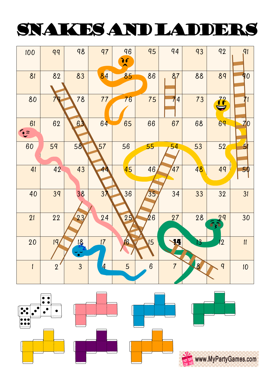 Printable Snakes and Ladders Game