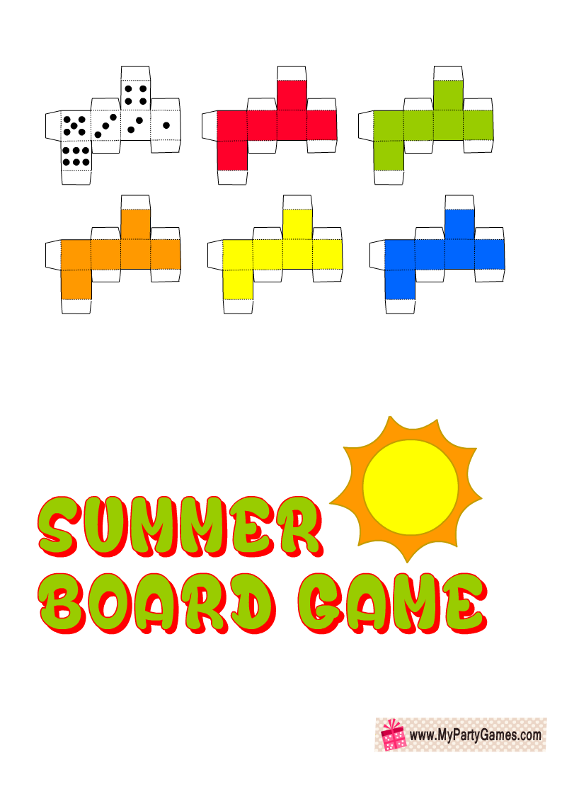 Free Printable Die and Tokens for Summer Board Game for Kids