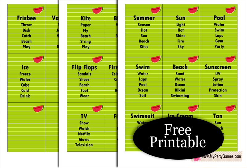 22 Free Printable Taboo Inspired Summer Game Cards