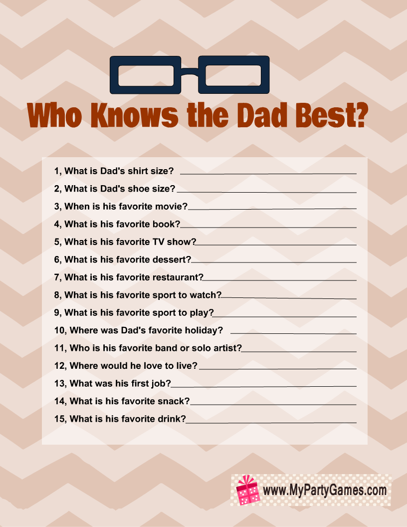 Free Printable Who knows the Dad best? Father's Day Game