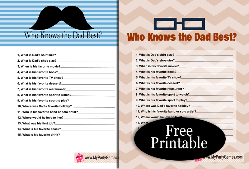 Free Printable Who knows the Dad best? Father's Day Game