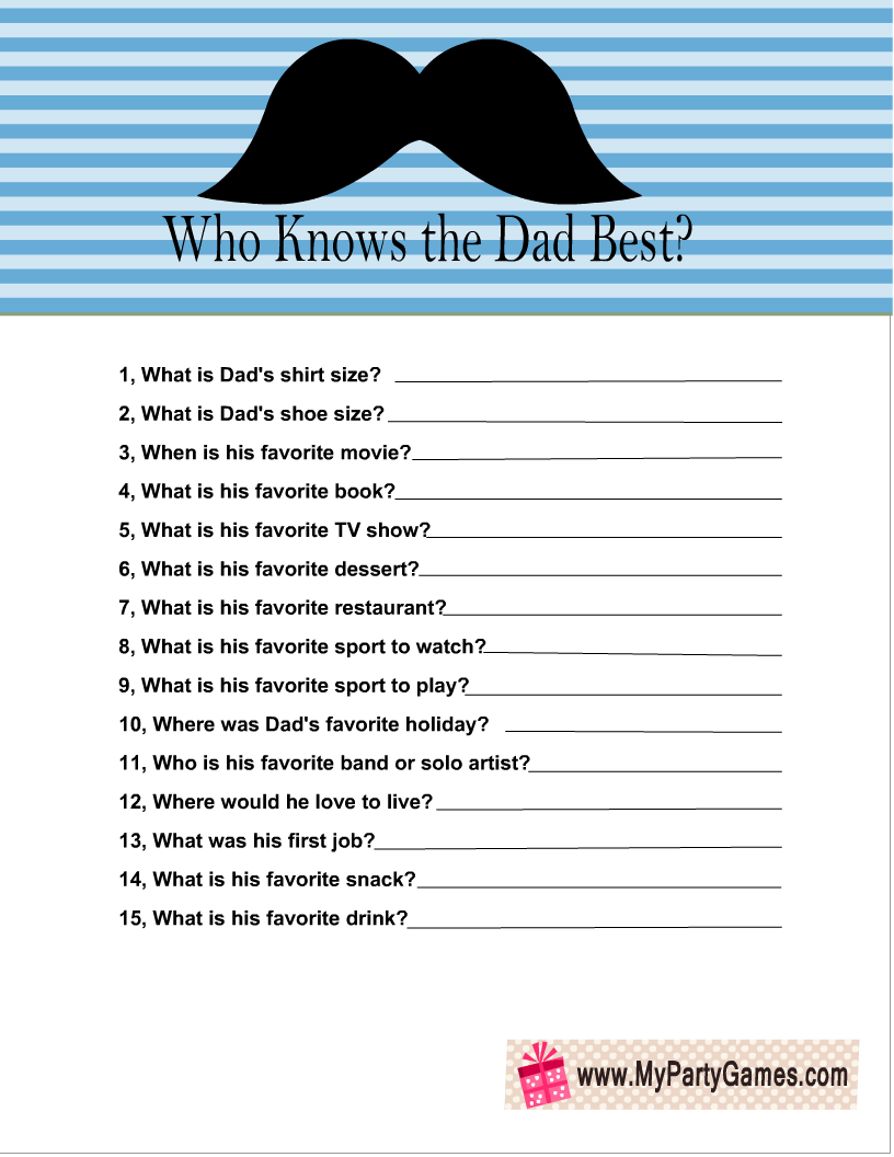 Free Printable Who knows the Dad best? Game