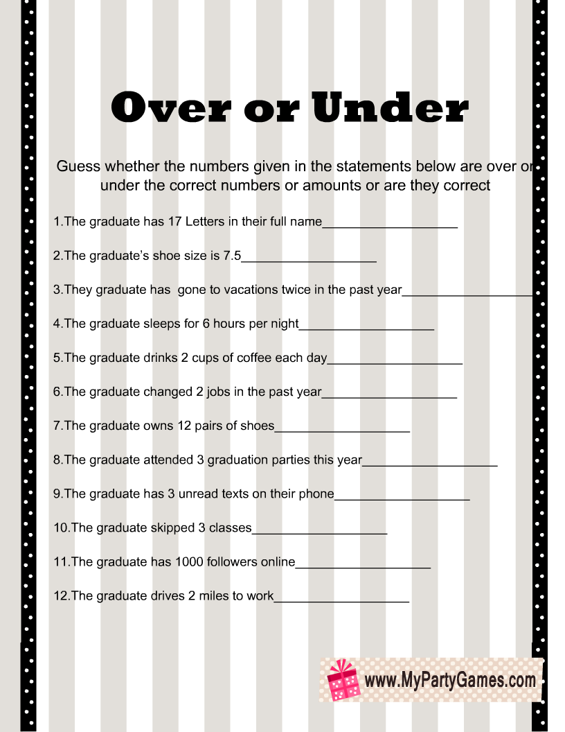 Over or Under Graduation Game Printable
