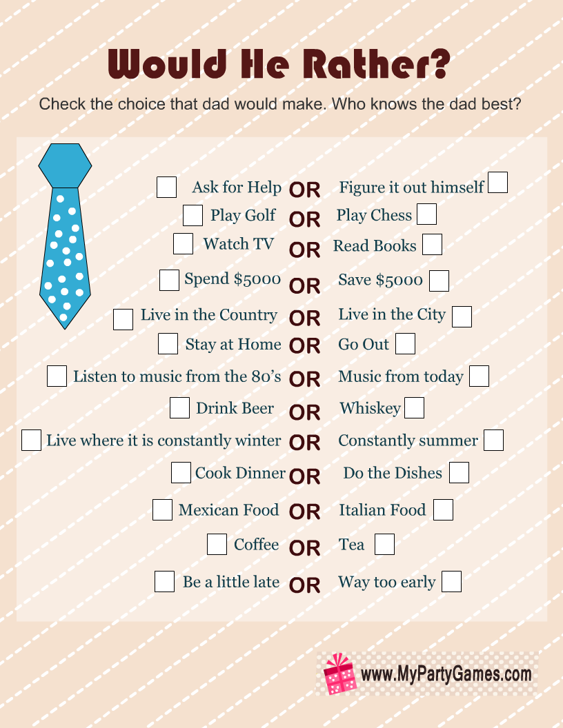 Father's Day Printable Game Fun Dad Games Dad Around the 