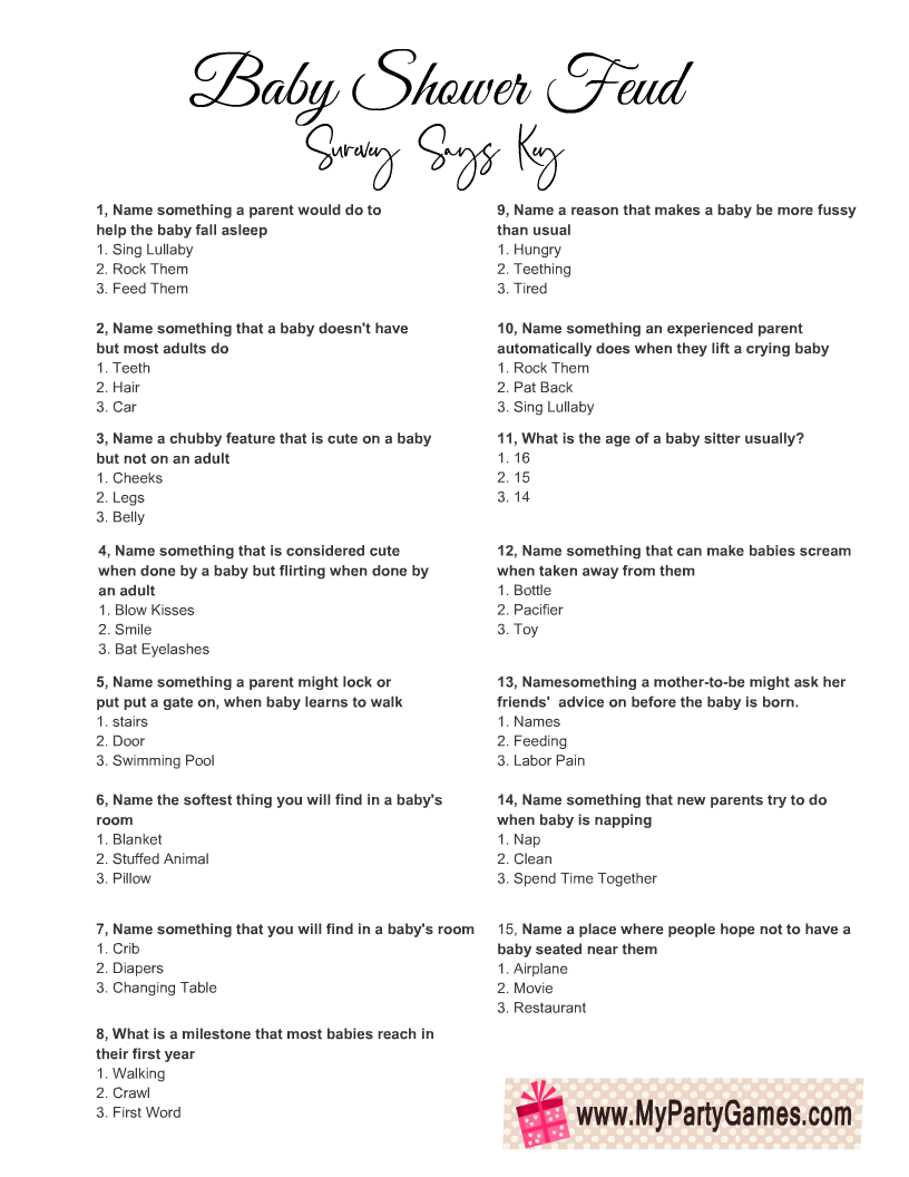 Baby Shower Family Feud Game Survey Answers