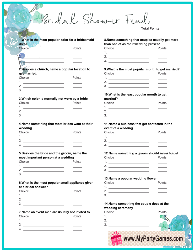 FREE Bride and Groom Trivia Questions Bridal Shower Game - Leap of Faith Crafting