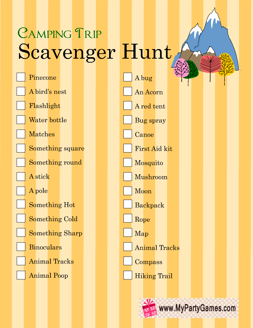 Free Printable Camping Scavenger Hunt Game