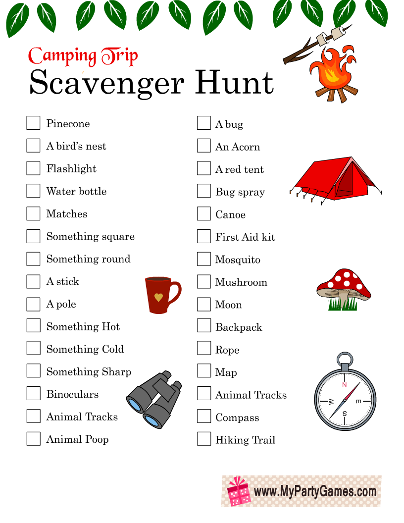 Free Printable Camping Scavenger Hunt Game Card