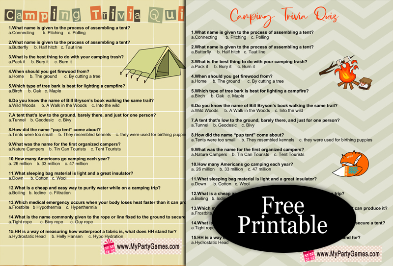 Free Printable Camping Trivia Quiz with Answer Key