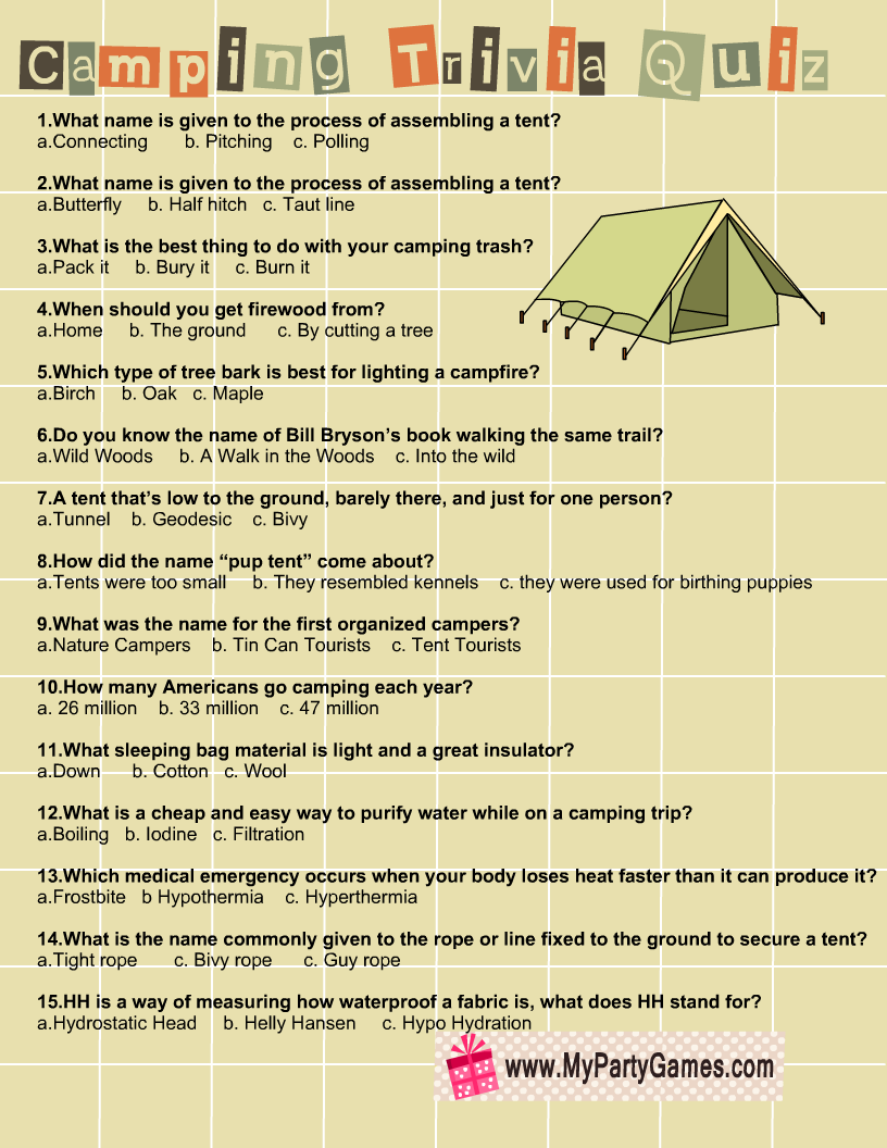 Camping Trivia Quiz Free Printable